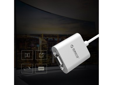 Orico PTAV USB-C - VGA adapter and 3.5 mm Full HD mini jack 0.15 m - silver Orico PTAV USB-C - VGA adapter and 3.5 mm Full HD mini jack 0.15 m - silver