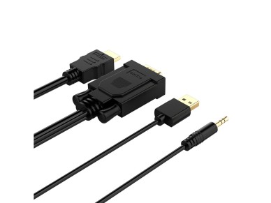 Cable Orico XD-VATH VGA y mini jack de 3,5 mm a HDMI Full HD 60 Hz con alimentaci�n USB de 5 m - neg