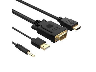Cabo Orico XD-VATH VGA e mini jack de 3,5 mm para HDMI Full HD 60 Hz com alimentação USB, 5 m - pret Cabo Orico XD-VATH VGA e mini jack de 3,5 mm para HDMI Full HD 60 Hz com alimentação USB, 5 m - pret