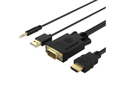 Cabo Orico XD-VATH VGA e mini jack de 3,5 mm para HDMI Full HD 60 Hz com alimentação USB, 5 m - pret Cabo Orico XD-VATH VGA e mini jack de 3,5 mm para HDMI Full HD 60 Hz com alimentação USB, 5 m - pret