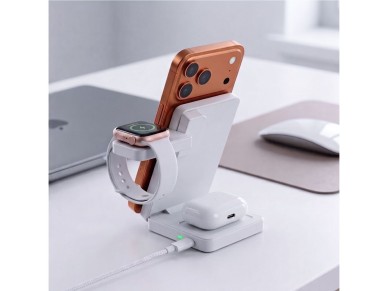 Carregador sem fio Tech-Protect A56 3 em 1 MagSafe 25W QI2.2 + Cabo USB-C/USB-C de 100 cm - Branco Carregador sem fio Tech-Protect A56 3 em 1 MagSafe 25W QI2.2 + Cabo USB-C/USB-C de 100 cm - Branco