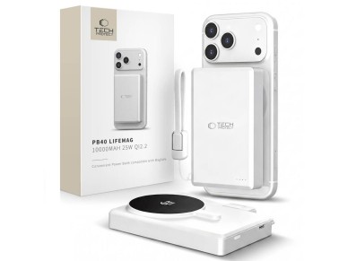 TECH-PROTECT PB40 LIFEMAG MAGSAFE POWER BANK 10000MAH 25W QI2.2 WHITE/SILVER TECH-PROTECT PB40 LIFEMAG MAGSAFE POWER BANK 10000MAH 25W QI2.2 WHITE/SILVER