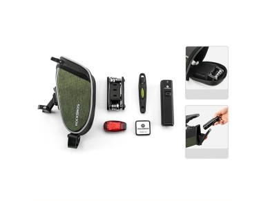 Bolsa de selim leve Rockbros C52-2 com ilumina��o de 250 mAh - verde