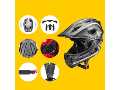 Rockbros TT-32SBTG-M children's bicycle helmet with removable chinbar, size M - gray Rockbros TT-32SBTG-M children's bicycle helmet with removable chinbar, size M - gray