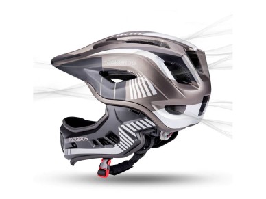 Rockbros TT-32SBTG-M children's bicycle helmet with removable chinbar, size M - gray Rockbros TT-32SBTG-M children's bicycle helmet with removable chinbar, size M - gray