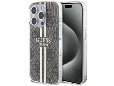 Guess IML 4G Gold Stripe case for iPhone 15 Pro - brown Guess IML 4G Gold Stripe case for iPhone 15 Pro - brown