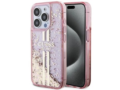 Guess Liquid Glitter Gold Stripes case for iPhone 15 Pro - pink Guess Liquid Glitter Gold Stripes case for iPhone 15 Pro - pink