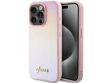 Capa Guess Saffiano Iridescent Script para iPhone 15 Pro - rosa