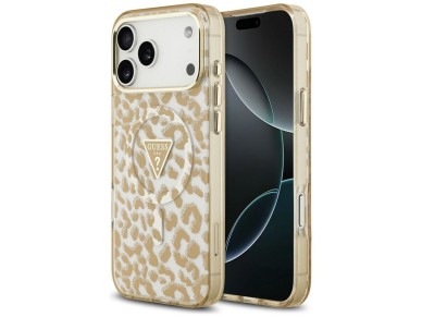 Funda Guess IML Leopard Glitter Triangle Logo MagSafe para iPhone 17 Pro / 18 Pro - Marrón Funda Guess IML Leopard Glitter Triangle Logo MagSafe para iPhone 17 Pro / 18 Pro - Marrón