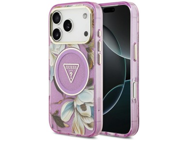 Guess IML Glitter Flowers Triangle MagSafe Case for iPhone 17 Pro / 18 Pro - Purple Guess IML Glitter Flowers Triangle MagSafe Case for iPhone 17 Pro / 18 Pro - Purple