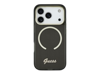Capa MagSafe Guess IML Script Metal para iPhone 17 - Preta