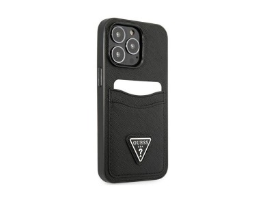 Capa Guess Saffiano com Logo Triangular e Compartimento para Cartões para iPhone 13 / 13 Pro - Preta Capa Guess Saffiano com Logo Triangular e Compartimento para Cartões para iPhone 13 / 13 Pro - Preta