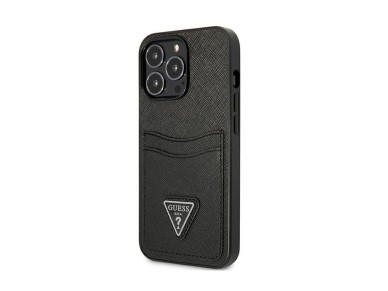 Capa Guess Saffiano com Logo Triangular e Compartimento para Cartões para iPhone 13 / 13 Pro - Preta Capa Guess Saffiano com Logo Triangular e Compartimento para Cartões para iPhone 13 / 13 Pro - Preta