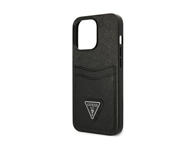 Capa Guess Saffiano com Logo Triangular e Compartimento para Cartões para iPhone 13 / 13 Pro - Preta Capa Guess Saffiano com Logo Triangular e Compartimento para Cartões para iPhone 13 / 13 Pro - Preta