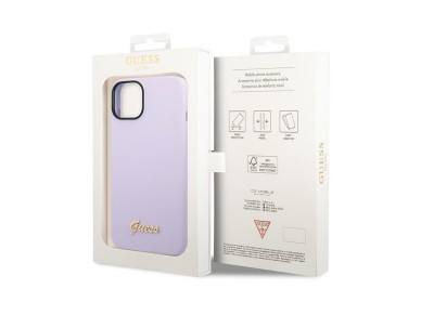Funda Guess de silicona con logo vintage dorado para iPhone 14 / 15 Plus - Morado Funda Guess de silicona con logo vintage dorado para iPhone 14 / 15 Plus - Morado