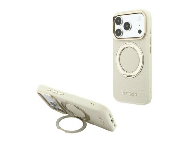 Guess Ring Stand 360 Grained Classic Logo MagSafe case for iPhone 18 Pro Max / 17 Pro Max - beige Guess Ring Stand 360 Grained Classic Logo MagSafe case for iPhone 18 Pro Max / 17 Pro Max - beige
