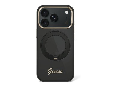 Guess IML Ring Stand 360 Script Metal Logo MagSafe Case for iPhone 17 Pro / 18 Pro - Black Guess IML Ring Stand 360 Script Metal Logo MagSafe Case for iPhone 17 Pro / 18 Pro - Black
