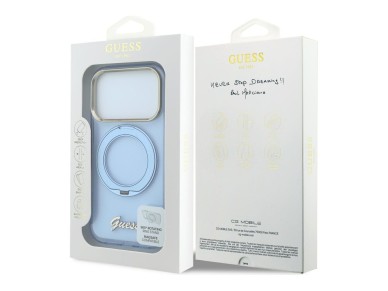 Guess IML Ring Stand 360 Script Metal Logo MagSafe Case for iPhone 17 Pro / 18 Pro - Light Blue Guess IML Ring Stand 360 Script Metal Logo MagSafe Case for iPhone 17 Pro / 18 Pro - Light Blue
