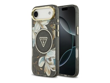 Guess IML Glitter Flowers Triangle MagSafe case for iPhone Air - black Guess IML Glitter Flowers Triangle MagSafe case for iPhone Air - black