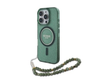 Guess IML Glitter With Pearl Strap MagSafe case for iPhone 16 Pro Max - green Guess IML Glitter With Pearl Strap MagSafe case for iPhone 16 Pro Max - green