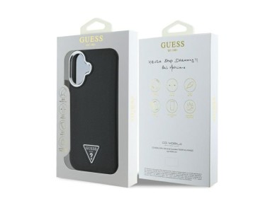 Guess Grained Triangle MagSafe case for iPhone 16 - black Guess Grained Triangle MagSafe case for iPhone 16 - black