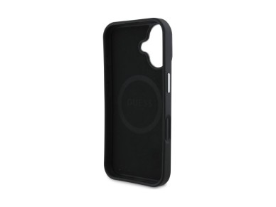 Guess Grained Triangle MagSafe case for iPhone 16 - black Guess Grained Triangle MagSafe case for iPhone 16 - black