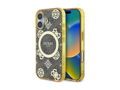 Guess IML Peony On 4G Background MagSafe iPhone 16 Case - Brown Guess IML Peony On 4G Background MagSafe iPhone 16 Case - Brown
