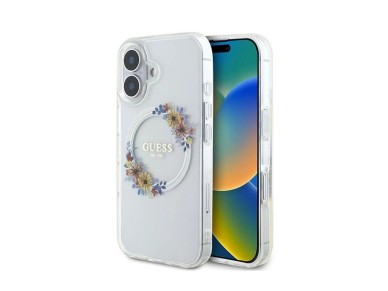 Guess IML Flowers Wreath MagSafe Case for iPhone 16 Plus - Clear Guess IML Flowers Wreath MagSafe Case for iPhone 16 Plus - Clear