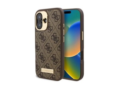 Guess 4G Logo Plate MagSafe case for iPhone 16 - brown