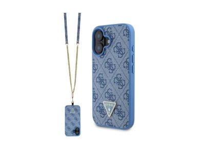 Capa transversal Guess em pele com log�tipo met�lico e strass para iPhone 16 - Azul
