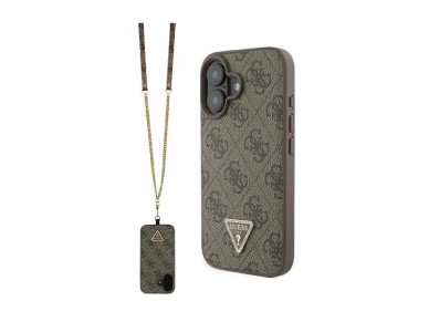 Guess Leather Metal Logo Strass Crossbody Case for iPhone 16 - Brown