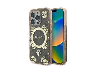 Guess IML Peony On 4G Background MagSafe Case for iPhone 16 Pro - Brown