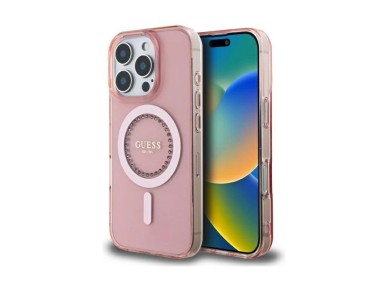 Guess IML Rhinestones MagSafe Case for iPhone 16 Pro - Pink