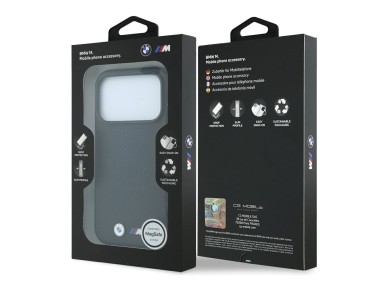 Capa MagSafe BMW M Blue Perfo com logótipo metálico para iPhone 18 Pro/17 Pro - Preta Capa MagSafe BMW M Blue Perfo com logótipo metálico para iPhone 18 Pro/17 Pro - Preta