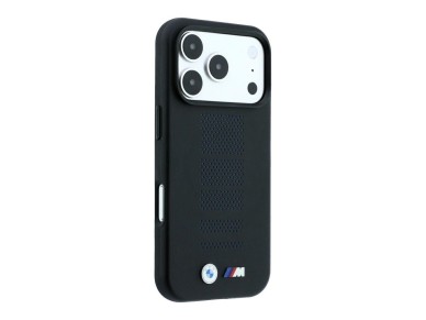 Capa MagSafe BMW M Blue Perfo com logótipo metálico para iPhone 18 Pro/17 Pro - Preta Capa MagSafe BMW M Blue Perfo com logótipo metálico para iPhone 18 Pro/17 Pro - Preta
