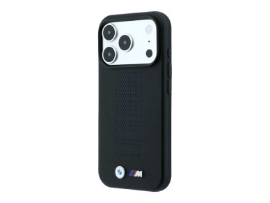 Capa MagSafe BMW M Blue Perfo com logótipo metálico para iPhone 18 Pro/17 Pro - Preta Capa MagSafe BMW M Blue Perfo com logótipo metálico para iPhone 18 Pro/17 Pro - Preta