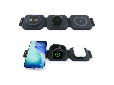 Carregador sem fios BMW M Qi2 15W com logótipo impresso 3 em 1 - Azul Carregador sem fios BMW M Qi2 15W com logótipo impresso 3 em 1 - Azul