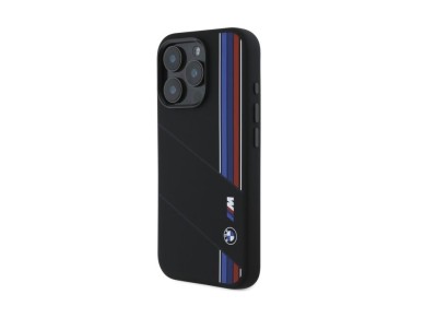 Capa MagSafe BMW em silicone com recortes tricolores para iPhone 16 Pro Max - Preta Capa MagSafe BMW em silicone com recortes tricolores para iPhone 16 Pro Max - Preta