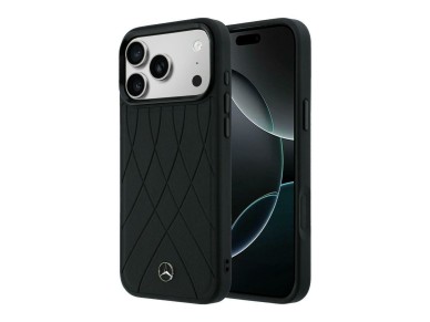 Capa MagSafe Mercedes em pele com linhas cruzadas para iPhone 17 Pro - preta Capa MagSafe Mercedes em pele com linhas cruzadas para iPhone 17 Pro - preta