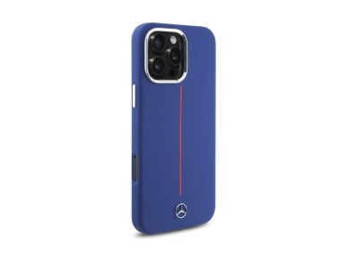 Capa MagSafe Mercedes em silicone com risca vermelha para iPhone 16 Pro Max - Azul Marinho Capa MagSafe Mercedes em silicone com risca vermelha para iPhone 16 Pro Max - Azul Marinho