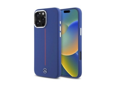 Capa MagSafe Mercedes em silicone com risca vermelha para iPhone 16 Pro Max - Azul Marinho Capa MagSafe Mercedes em silicone com risca vermelha para iPhone 16 Pro Max - Azul Marinho
