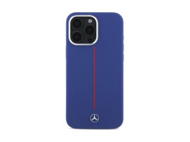 Capa MagSafe Mercedes em silicone com risca vermelha para iPhone 16 Pro Max - Azul Marinho Capa MagSafe Mercedes em silicone com risca vermelha para iPhone 16 Pro Max - Azul Marinho