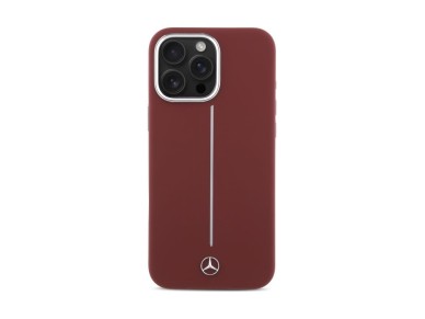 Capa MagSafe Mercedes em silicone com riscas brancas para iPhone 16 Pro Max - Vermelha Capa MagSafe Mercedes em silicone com riscas brancas para iPhone 16 Pro Max - Vermelha
