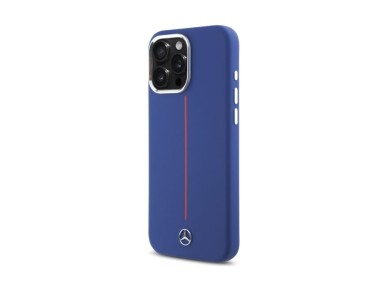 Capa MagSafe Mercedes em silicone com risca vermelha para iPhone 16 Pro Max - Azul Marinho Capa MagSafe Mercedes em silicone com risca vermelha para iPhone 16 Pro Max - Azul Marinho