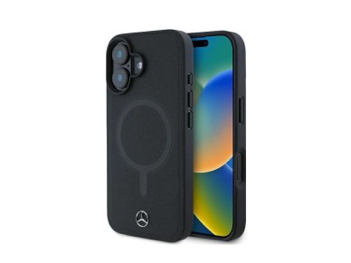 Capa MagSafe Mercedes em pele lisa para iPhone 16 Plus - Preta