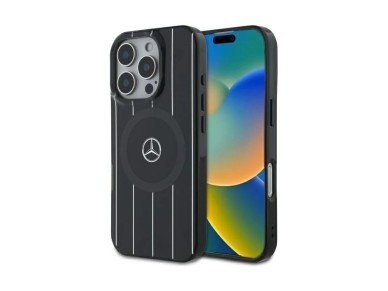 Capa MagSafe Mercedes MB Double Layer com Linhas Cruzadas para iPhone 16 Pro - Preta