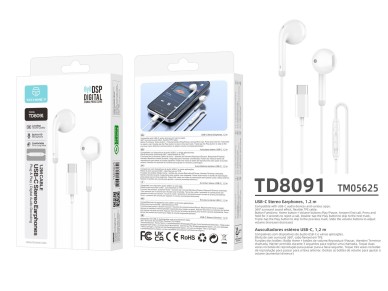 Auriculares USB-C com Fio Techancy TD8091, Som Estereo DSP, Microfone HD, Comandos, Plug and Play, C Auriculares USB-C com Fio Techancy TD8091, Som Estereo DSP, Microfone HD, Comandos, Plug and Play, C