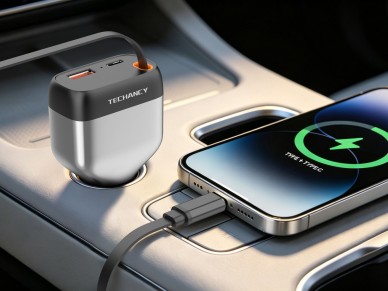 Carregador de Isqueiro para Carro Techancy TC6516, 84W PD, 3 Portas, Cabo USB-C Retratil de 80cm, US Carregador de Isqueiro para Carro Techancy TC6516, 84W PD, 3 Portas, Cabo USB-C Retratil de 80cm, US