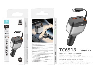 Carregador de Isqueiro para Carro Techancy TC6516, 84W PD, 3 Portas, Cabo USB-C Retratil de 80cm, US Carregador de Isqueiro para Carro Techancy TC6516, 84W PD, 3 Portas, Cabo USB-C Retratil de 80cm, US