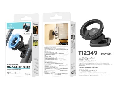 Suporte Magnetico Dupla Face para Telemovel Techancy TI2349, Imanes N52, Rotacao 360 Graus, Dobravel